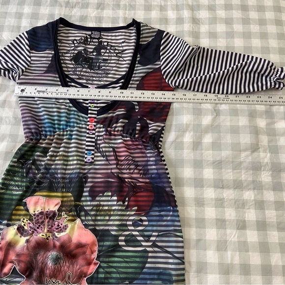 Cute little one Desigual dress 3/4 sleeves striped and floral embellishments XS - Picture 11 of 16
